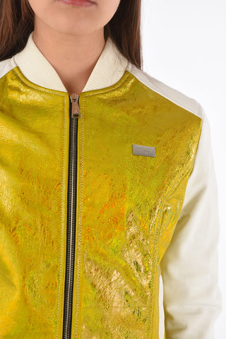 COUTURE leather statement bomber with zip closure