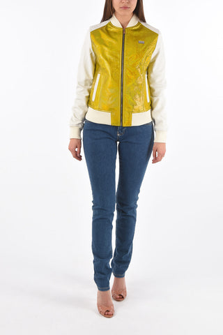 COUTURE leather statement bomber with zip closure