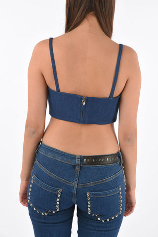 COUTURE Top crop FASHION SAMARA in denim scollo a cuore