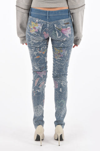 stretch denim rhinestone embellished WHY TRY slim fit jeans