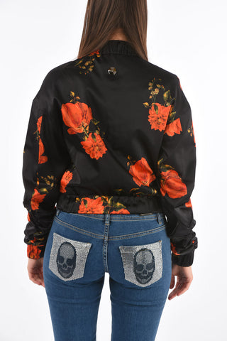 COUTURE roses printed silk cropped bomber