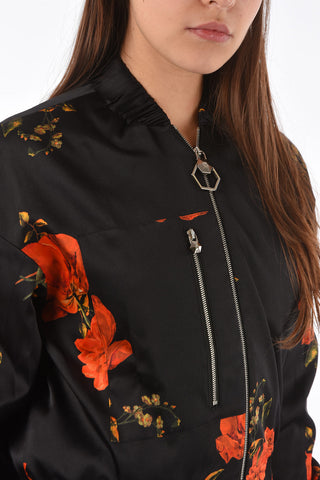 COUTURE roses printed silk cropped bomber