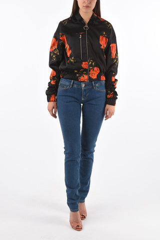 COUTURE roses printed silk cropped bomber