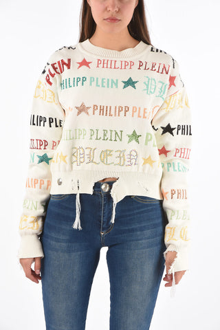 COUTURE vintage effect embroidered SS Statement oversized sweater