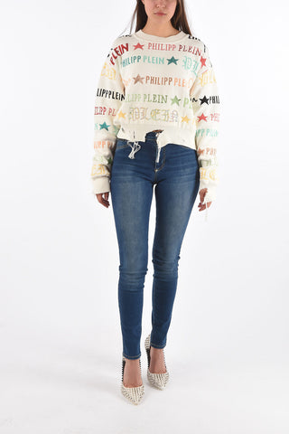 COUTURE vintage effect embroidered SS Statement oversized sweater