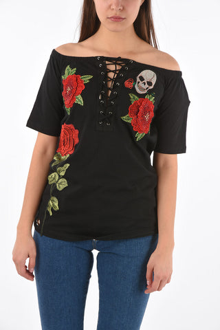 COUTURE laced details off shoulder SS CLARIA top