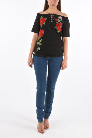 COUTURE laced details off shoulder SS CLARIA top