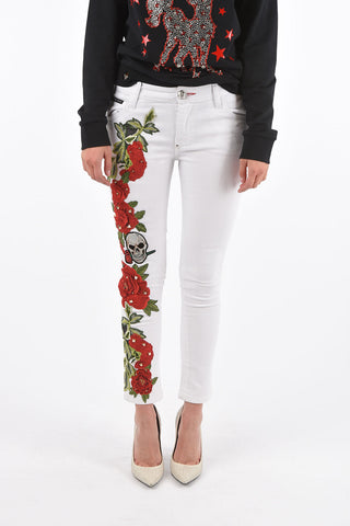 pantaloni Supreme Dixon Mila slim fit con ricamo rose laterale
