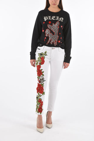 pantaloni Supreme Dixon Mila slim fit con ricamo rose laterale