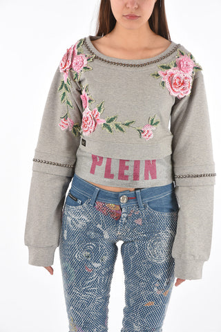  COUTURE rhinestone embellished all over LS XENIA cropped Sweatshirt