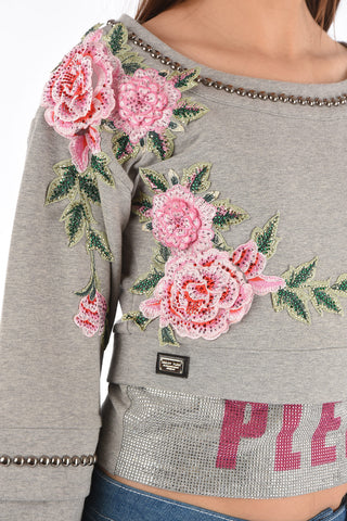  COUTURE rhinestone embellished all over LS XENIA cropped Sweatshirt