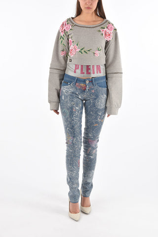  COUTURE rhinestone embellished all over LS XENIA cropped Sweatshirt