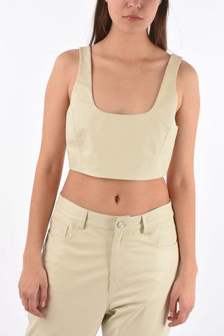Side Zipped Leather Crop Top