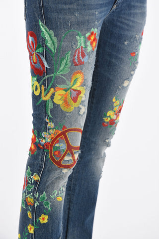 jeans boot cut ricamo floreale a vita regolare