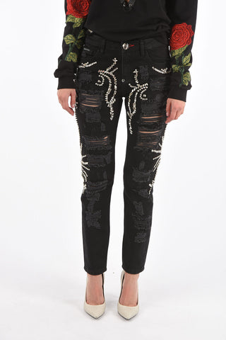 jewel all over distressed Boyfriend cut CHICAGO LIGHT jeans