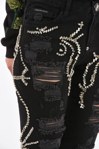 jewel all over distressed Boyfriend cut CHICAGO LIGHT jeans