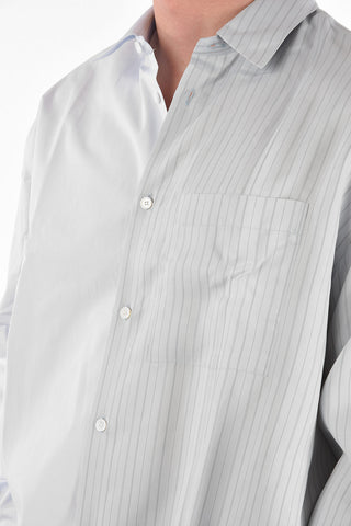 asymmetrical shirt with pinstriped detail on the front