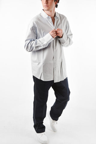 asymmetrical shirt with pinstriped detail on the front