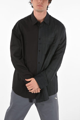 asymmetrical shirt with pinstriped detail on the front
