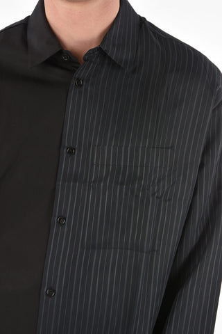 asymmetrical shirt with pinstriped detail on the front