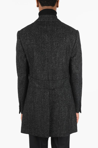 Unlined Wool Blend Coat with Peak Lapel