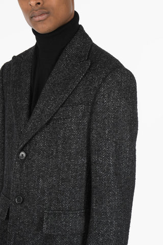 Unlined Wool Blend Coat with Peak Lapel
