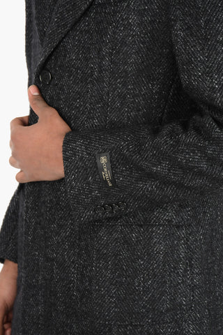 Unlined Wool Blend Coat with Peak Lapel