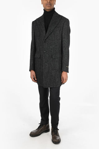 Unlined Wool Blend Coat with Peak Lapel