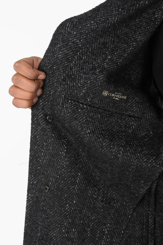 Unlined Wool Blend Coat with Peak Lapel