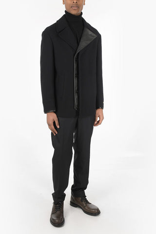 Quilted Virgin Wool Coat with Leather Details