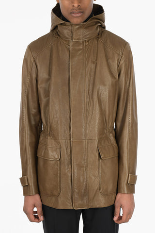 ID Leather Jacket with Drawstring and Removable Hood
