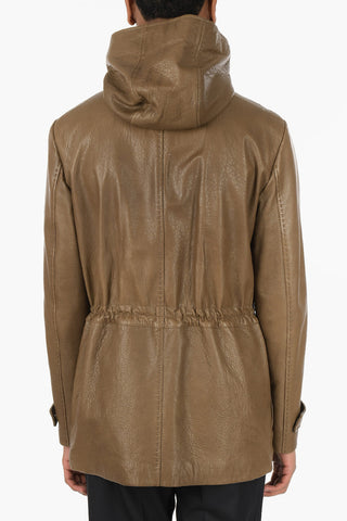 ID Leather Jacket with Drawstring and Removable Hood