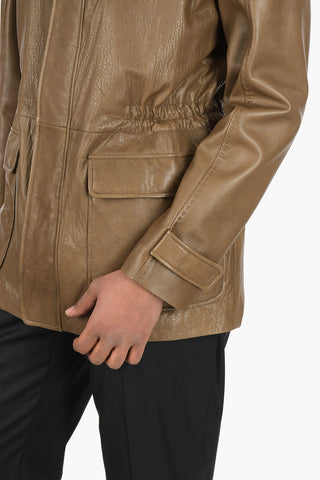 ID Leather Jacket with Drawstring and Removable Hood