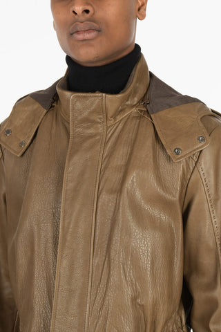 ID Leather Jacket with Drawstring and Removable Hood