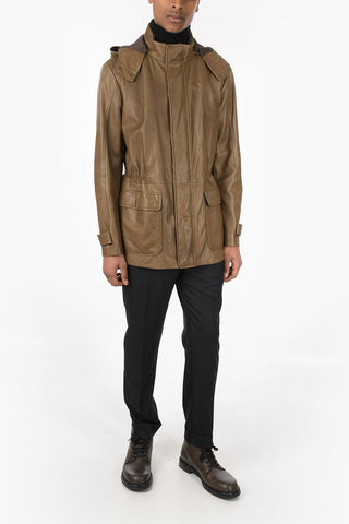 ID Leather Jacket with Drawstring and Removable Hood