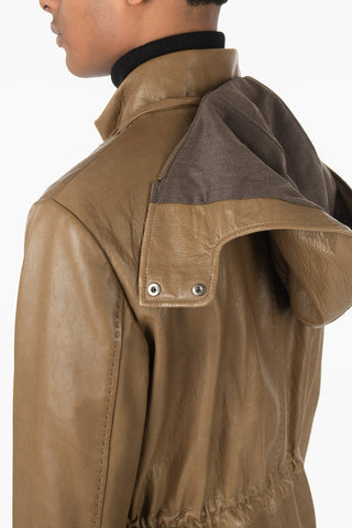ID Leather Jacket with Drawstring and Removable Hood