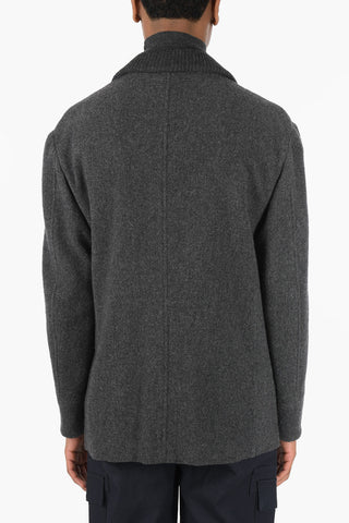 Single-breasted Wool Blend Coat with Ribbed Details
