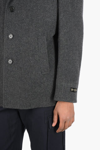 Single-breasted Wool Blend Coat with Ribbed Details