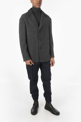 Single-breasted Wool Blend Coat with Ribbed Details