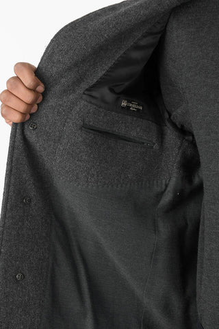 Single-breasted Wool Blend Coat with Ribbed Details
