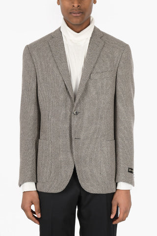 Giacca in Cashmere e Seta Motivo Hopsack con Tasche a Toppa
