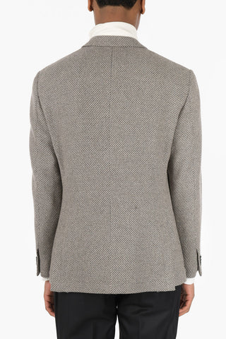 Giacca in Cashmere e Seta Motivo Hopsack con Tasche a Toppa