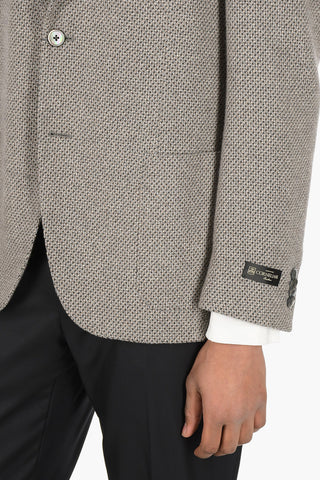 Giacca in Cashmere e Seta Motivo Hopsack con Tasche a Toppa