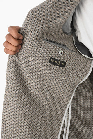 Giacca in Cashmere e Seta Motivo Hopsack con Tasche a Toppa