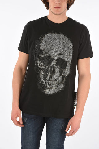 rhinestone embellished skull crew-neck t-shirt