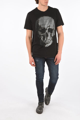 rhinestone embellished skull crew-neck t-shirt