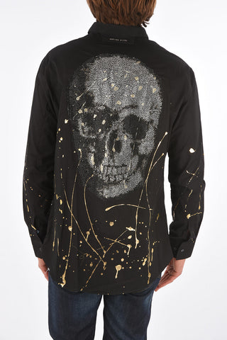 HOMME Camicia Diamond Cut LS DERICK con teschio strass