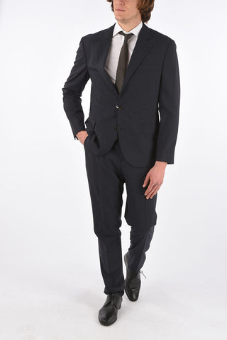 Pinstriped 3 Button Suit with Flap Pocket