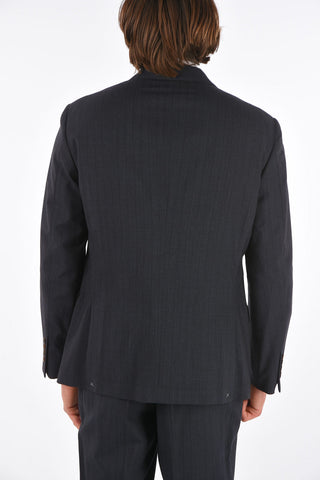 Pinstriped 3 Button Suit with Flap Pocket