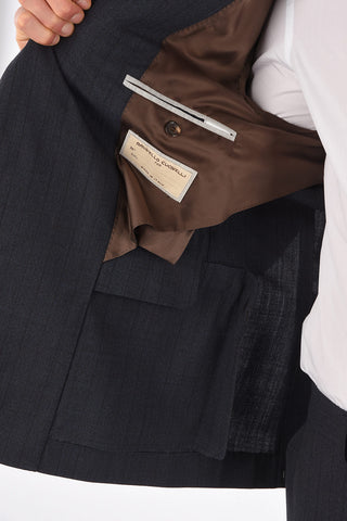 Pinstriped 3 Button Suit with Flap Pocket